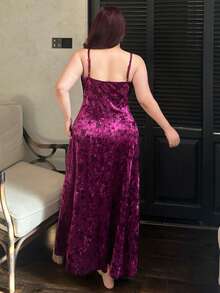 Dazy Plus Flocked Floral Bodycon Sexy Long Sleeve Maxi Nightgown, Plus Size Women Spring/Summer Sleepwear - Hot Pink - View 4