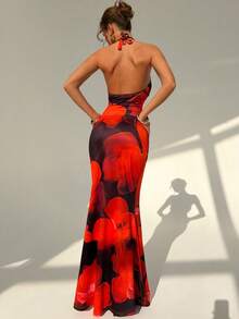 RiviMae Floral Print Draped Neck Top And Bodycon Mermaid Skirt Set, Sexy - Multicolor - View 2