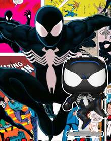 Funko 超级英雄黑色战衣乙烯基人偶 #1501，暗黑蜘蛛主题英雄收藏品，配有风格化的面具设计，摇头娃娃展示模型，可摆放在架子或桌面上，是理想的礼物之选。 - 彩色 - 查看 1