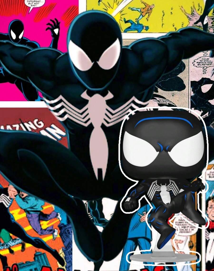 Funko 超级英雄黑色战衣乙烯基人偶 #1501，暗黑蜘蛛主题英雄收藏品，配有风格化的面具设计，摇头娃娃展示模型，可摆放在架子或桌面上，是理想的礼物之选。 - 彩色 - 查看 1