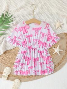 Girls Butterfly Print Random Print Sunscreen Cover-Up Beach Dress Vacation Outfit Girls Cover Up Beach Cover Up Kids Girls Beach Cover Ups Girl Swimsuit With Cover Up Beach Dress For Kids Kids Summer Outfits For Girls Beach Wear For Kids Summer Clothes For Kids Girl Swimsuit Cover Up Kids Beach Poncho - Pink - View 3