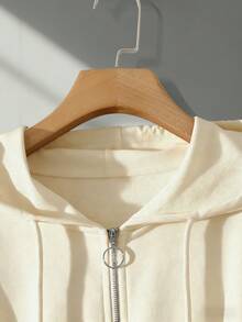 Modelyn Burgundy Slimming Zip-Up Hooded Casual Long Sleeve Jacket & Pants 2 Pieces Set For Women, Autumn/Winter - Apricot - View 4