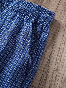 Manfinity Joysei Men's Casual Plaid Drawstring Waist Shorts, Summer Daily Wear - Blue - View 4