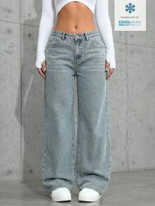 SHEIN Tall Women's Fashion Casual Daily Versatile Wide Leg Straight Mid-Rise Jeans - Light Wash - View 1