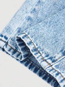 SHEIN Girlism Tween Girls' Y2K Retro Washed High Waist Cat Whisker Washed Baggy Staight Leg Jeans,Tween Girls Fall Winter Clothes Back To School Streetwear Outfits - Light Wash - View 4