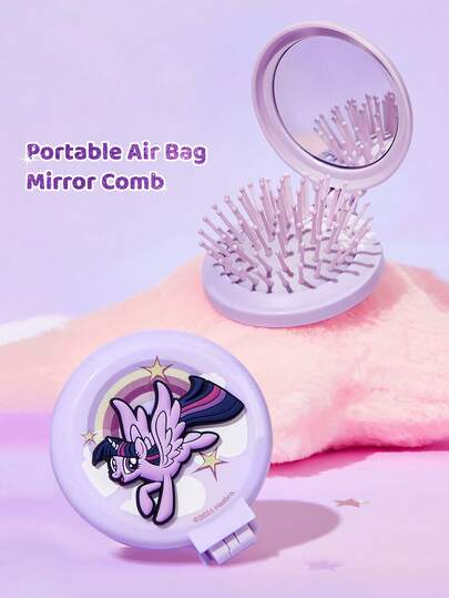 My Little Pony X SHEIN Folding Comb With Mirror, Foldable Portable Pocket Comb,Cute Cartoon Twilight Sparkle Purple Unicorn Travel Hairbrush, Convenient Storage, Hair Tools, Hair Products For Travel Essentials, Back To School, Travel Holiday Essentials, Hair Accessories