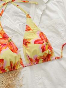 Swim Mod Women's Floral Print Vacation Casual Sexy Halter Bikini Top - Multicolor - View 3