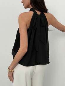 Aloruh Women's Solid Color Ruched Halter Casual Versatile Daily Wear Top,Summer Top - Black - View 2
