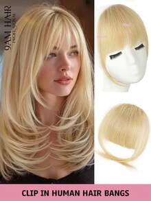 夹式刘海，真人发刘海，带鬓角的刘海，适合女性佩戴，自然逼真，日常佩戴，真人发轻盈刘海，夹式接发（浅金色） - S613 - 查看 1
