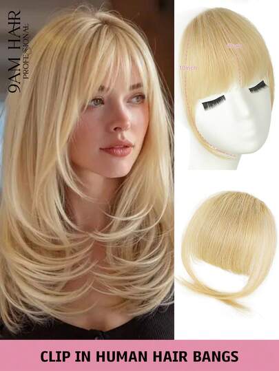 Clip In Bangs Real Human Hair Bangs Hair Clip Fringe With Temples Hairpieces For Women Natural Looking Fake Bangs For Daily Wear Human Hair Wispy Bangs Clip In Hair Extensions (Light Blonde Color)