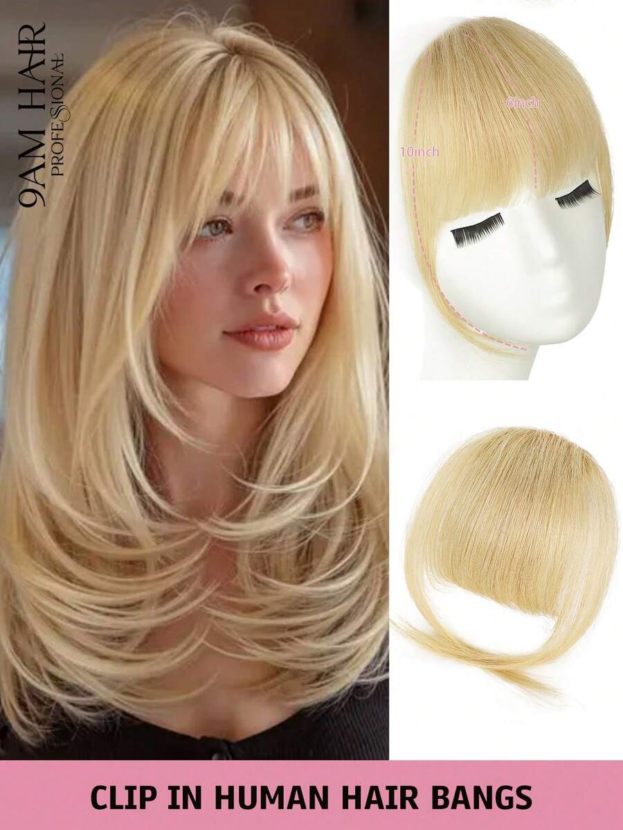 夹式刘海，真人发刘海，带鬓角的刘海，适合女性佩戴，自然逼真，日常佩戴，真人发轻盈刘海，夹式接发（浅金色） - S613 - 查看 1