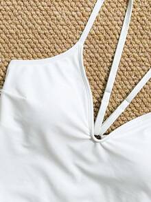 Swim SXY 夏季女士纯色露背连体泳衣 连体泳衣 - 白色 - 查看 3