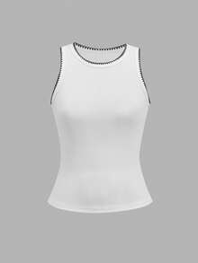 SHEIN EZwear 2 piezas Camiseta de mujer casual y cómoda con contraste de color y bordado de flor de concha - Multicolor - Ver 3