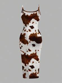 Veykashi Music Festival Vacation Casual Bodycon Camisole Maxi Dress, Suitable For Summer, Music Festivals, Denim Print, Western Cowgirl Style - Multicolor - View 7