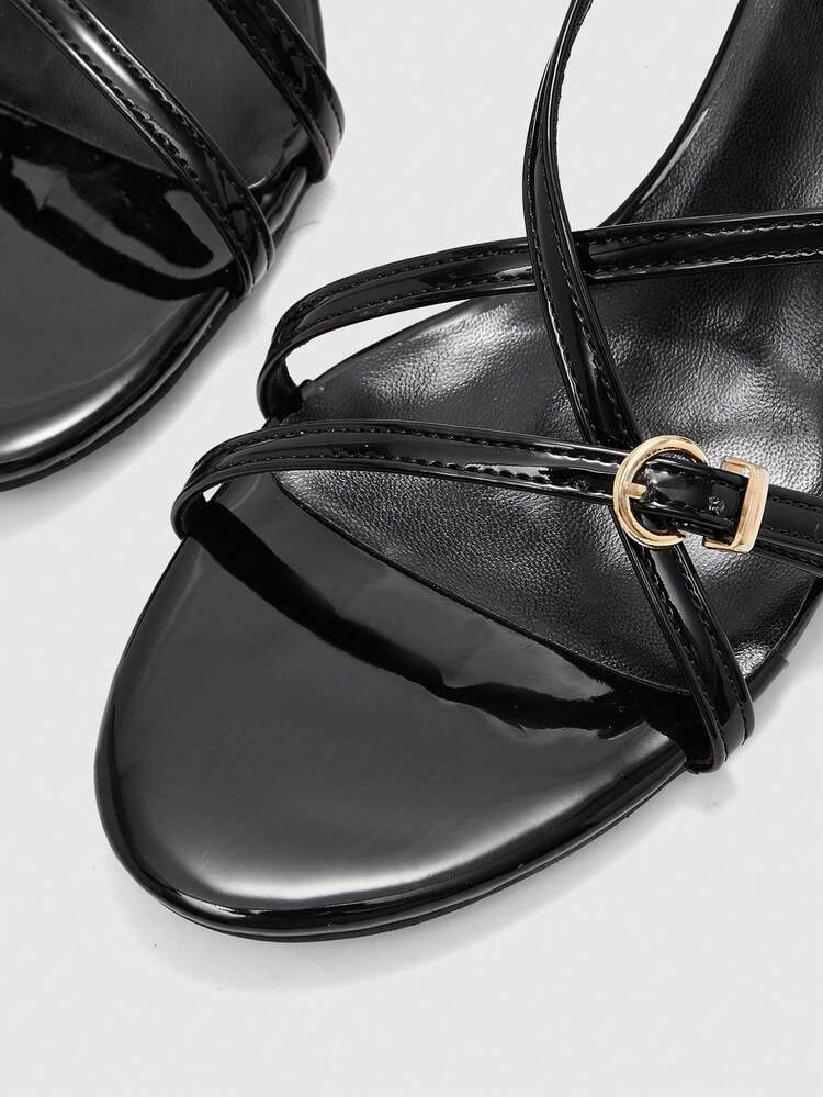 CUCCOO BIZCHIC Women Shoes Black Patent Leather Stiletto Sandals Cross Strap Combination Metal Buckle Design Workplace Commuting, Dating Out, Light Luxury Dinner Party, Retro Wear Fashion Women's Shoes