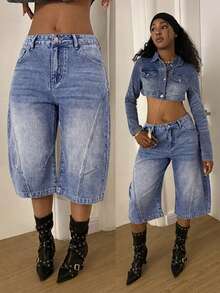 StreetHx Women's Loose Casual Versatile 7/8 Length Jeans With Pockets - Blue - View 6