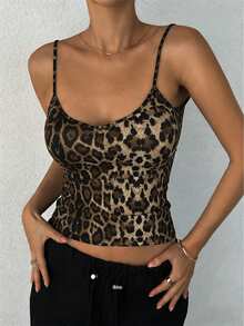 DAZY Camiseta ajustada de mujer con estampado de leopardo y espalda descubierta, de estilo casual y sexy - Multicolor - Ver 3