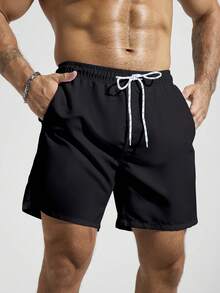 Manfinity Swimmode 男士抽绳腰带口袋休闲沙滩短裤 男士泳裤套装 男士泳装 男士沙滩装 - 彩色 - 查看 3