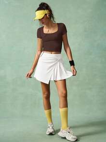 VARSIVA Áo tập thể dục nữ, áo thun thể thao ngắn tay màu trơn, áo corset thể thao ngắn tay mùa hè. - Cà phê nâu - Xem 6