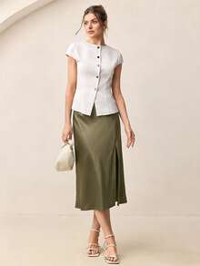 BizChic 奶油色侧开衩优雅浪漫A字女裙，百搭现代都市通勤、日常穿着，90年代复古风，适合圣诞节、新年、情人节派对、海滩、毕业典礼、时尚活动、嘉年华、假日、婚礼宾客、早午餐、机场等多种场合。 - 綠色 - 查看 3