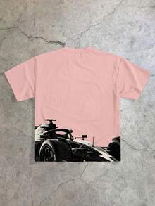 Manfinity Roghcode Camiseta casual holgada de cuello redondo con estampado de letras para hombre - Rosa - Ver 2