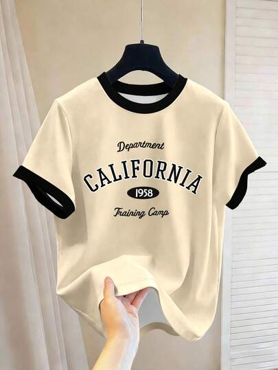 Chillumni T-shirt ample à col rond avec imprimé "California 1958" et blocs de couleurs, style rétro pour hommes