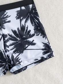 Swim Lushoire 女士热带椰树印花三件套泳衣：吊带上衣、高腰短裤和网纱罩衫，适合海滩度假 - 黑與白 - 查看 6