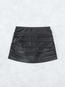 Swim Vcay Falda-pantalón de bikini de unicolor con pliegues para mujer, ideal para la playa - Gris Oscuro - Ver 4
