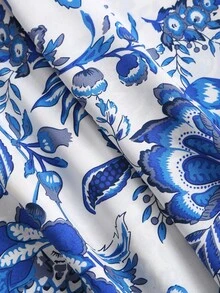 Sweetra Women's Spring/Summer Blue & White Tie-Up Bandeau Top & Comfortable Versatile Wide Leg Straight Pants 2-Piece Set - Blue and White - View 7