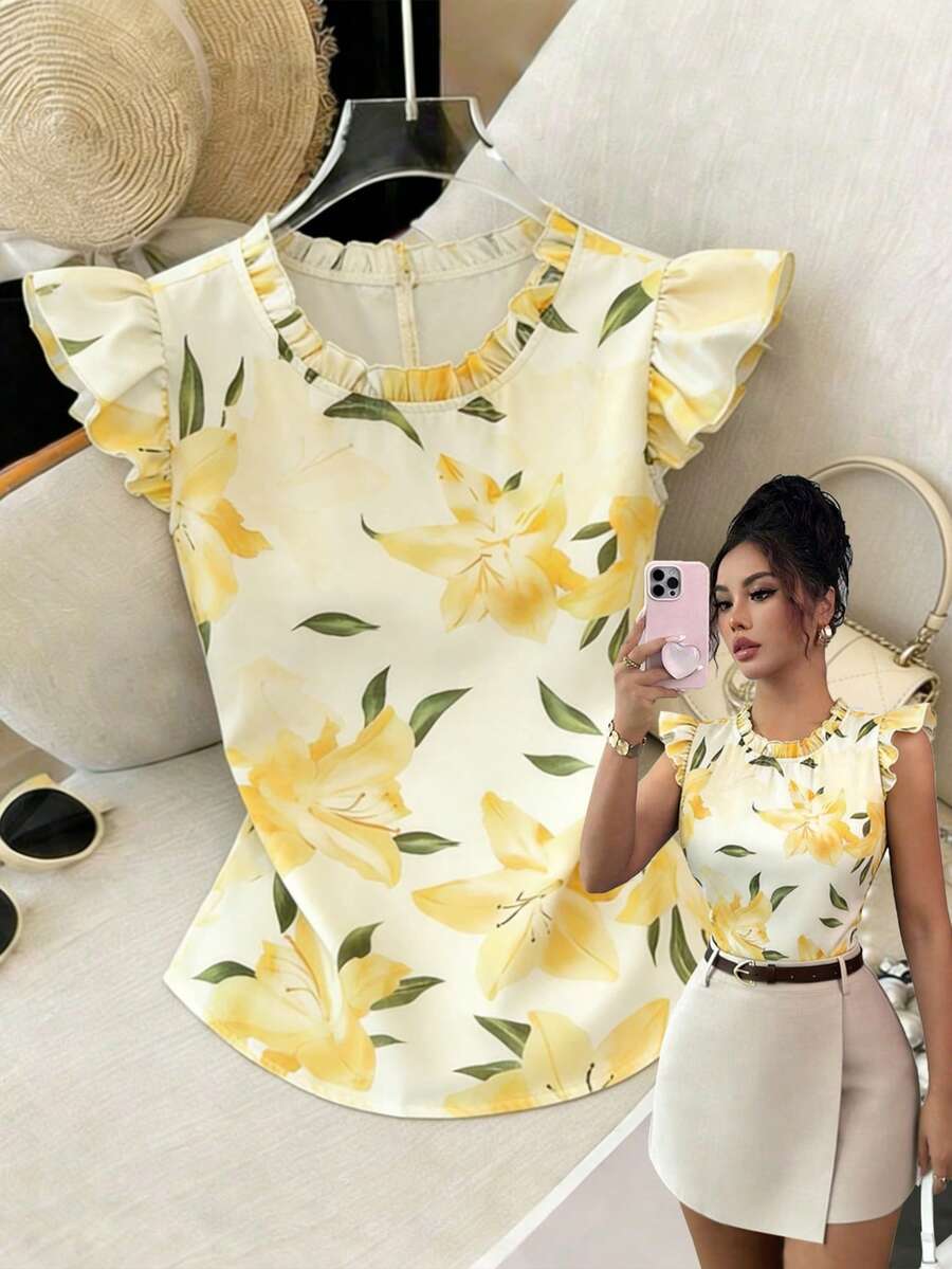 GlowEve 女士印花荷叶边休闲度假衬衫 - 彩色 - 查看 1