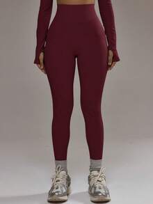Sport Leggings sin costuras de talle alto, solo parte inferior, ropa deportiva de invierno para pádel, gimnasio y entrenamiento - Burdeos - Ver 3