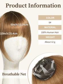 Clip In Hair Bangs 100% Human Hair Bangs 6# Light Brown Clip In Bangs Fringe With Temples Real Human Hair Fake Bangs Extensions  For Women  Daily Wear - S6 - View 2