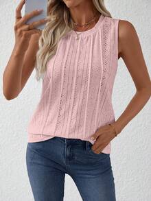 EMERY ROSE Áo tank top nữ cổ tròn không tay, chất liệu vải dệt họa tiết, thích hợp mặc mùa xuân/hè. - Hồng - Xem 6