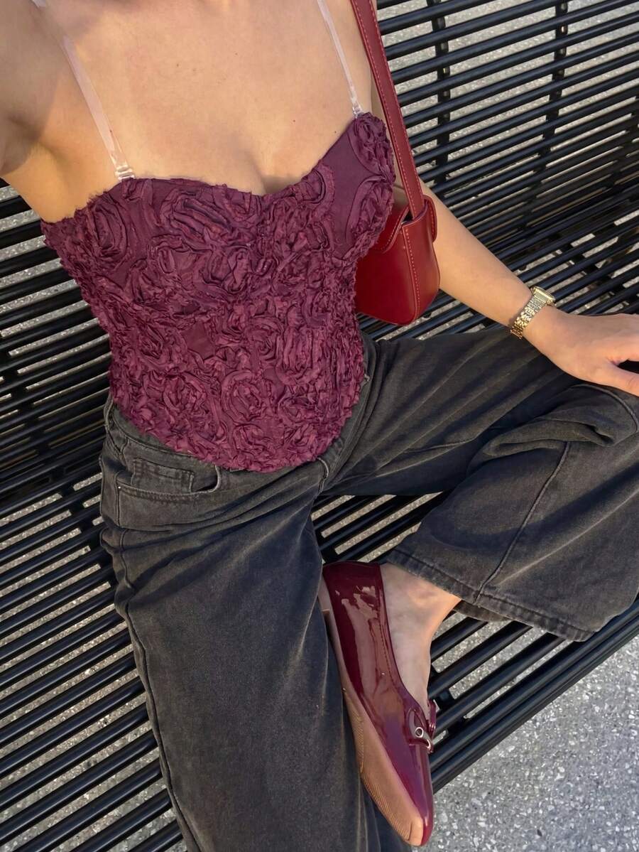 Aloruh Red Violet Woven Fabric Sleeveless Top Elegant Spaghetti Strap Lace Up Detail Asymmetrical Hem For Women