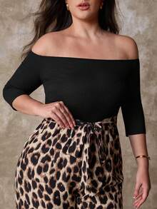 Juhart Elegant And Casual One-Neck Autumn Jumpsuit For Plate-Sized Women Leopard Print Pants Wide Leg Pants Curve Cheetah Print Outfit Women Animal Print Plus Size - Black - View 6