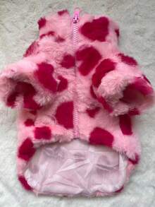 Casaco de inverno de lã polar para cachorro/filhote, com gola e zíper, confortável, com estampa de coração rosa, ideal para cães e gatos em climas frios. - Rosa Quente - Ver 10