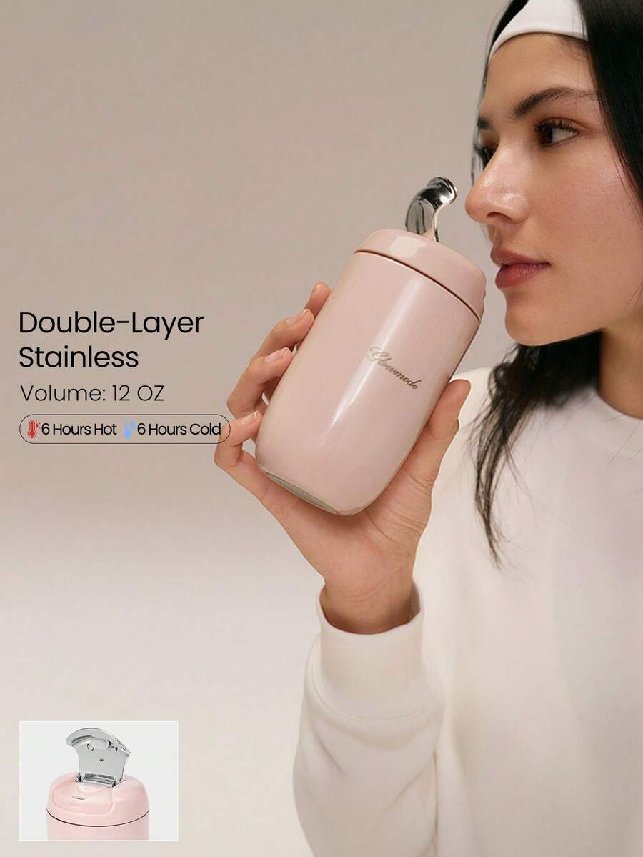 GLOWMODE 12 OZ Style Sipper Insulated Stainless Steel Portable Travel Hot Cold Coffee Drink Beverage Mug Daily Casual - Pink - View 1