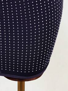 BamGleam Bộ đồ hai mảnh gợi cảm dành cho nữ, thích hợp dự tiệc hộp đêm, gồm áo croptop và chân váy ngắn đính đá màu trơn, kiểu dáng mùa hè. - Màu xanh hải quân - Xem 6
