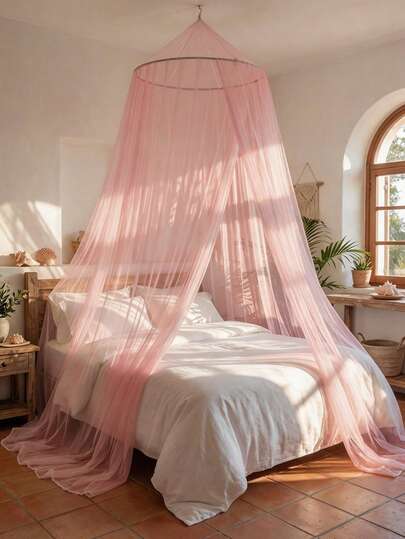 1-Piece Mosquito Net Insect-Proof Bed Mantle Elegant Lace Hanging Curtain Family Room Suitable For Pink Color, Mosquito Net Size 23.62in * 401.57in * 94.49in