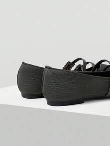 MOTF PREMIUM Zapatos planos de piel sintética (PU) con decoración de rhinestones - Verde Oscuro - Ver 10