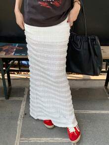K-Vae Pleated Textured Korean Style Skirt - White - View 6