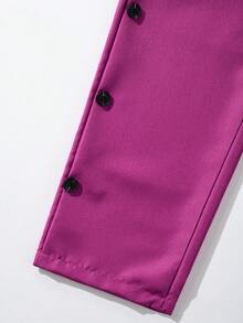 SHEIN Tween Girl Cool Printed T-Shirt & Fashionable 3D Work Pants, Dark Pink - Black - View 7