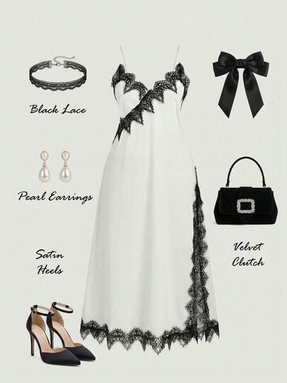 SHEIN MOD Plus Size Women Urban Casual Lace Hem Dress, V-Neck Patchwork Solid Color Dress, Apricot