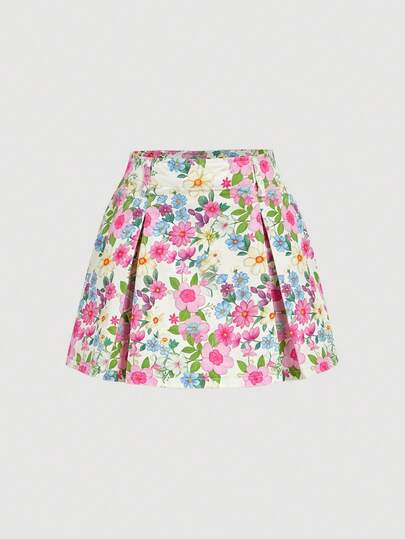 SHEIN MOD 女士印花褶皱休闲百搭约会外出牛仔迷你裙