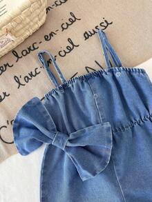 LMoss Kids Baby Girls' Oversized Bow Denim Jumpsuit,Summer Outfits,Casual And Fashionable Vacation Outfits,Street Wear,2000s Style ,Comfortable And Soft Denim,Comfortable And Soft Denim Pant,  Overall - Light Wash - View 9
