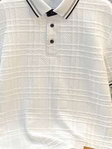 Manfinity Joysei 男士休闲通勤拼接半开襟 Polo 衫 - 白色 - 查看 3