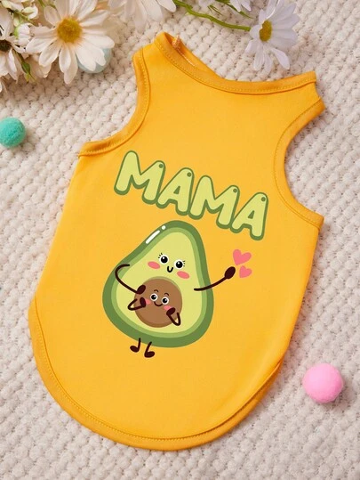 PETSIN 1 chiếc áo tank top cho thú cưng in hình quả bơ Happy Avocado MAMA Love màu vàng, mềm mại và thoáng khí, thoải mái.