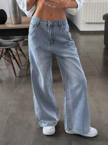 Livesso Women's Loose Casual Cotton Summer Denim Jeans - Blue - View 5