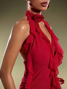 Normani 春夏音乐会女装外出休闲装2000年代Y2K 90年代俱乐部复古锐舞装音乐节老钱街头风复活节圣帕特里克节女士派对海滩婚礼外出毕业优雅度假休闲节日正式节日派对奢华乡村女士针织假日派对红色荷叶边长款浪漫优雅连衣裙 - 紅色 - 查看 4