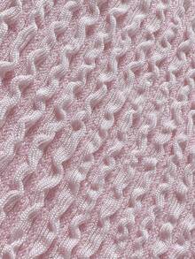 Swim Mod 2026 Spring/Summer Beige Spaghetti Strap Halter Neck Pink Pleated Textured Fabric Side High Cut Women's Bikini 2-Piece Set - Pink - View 5